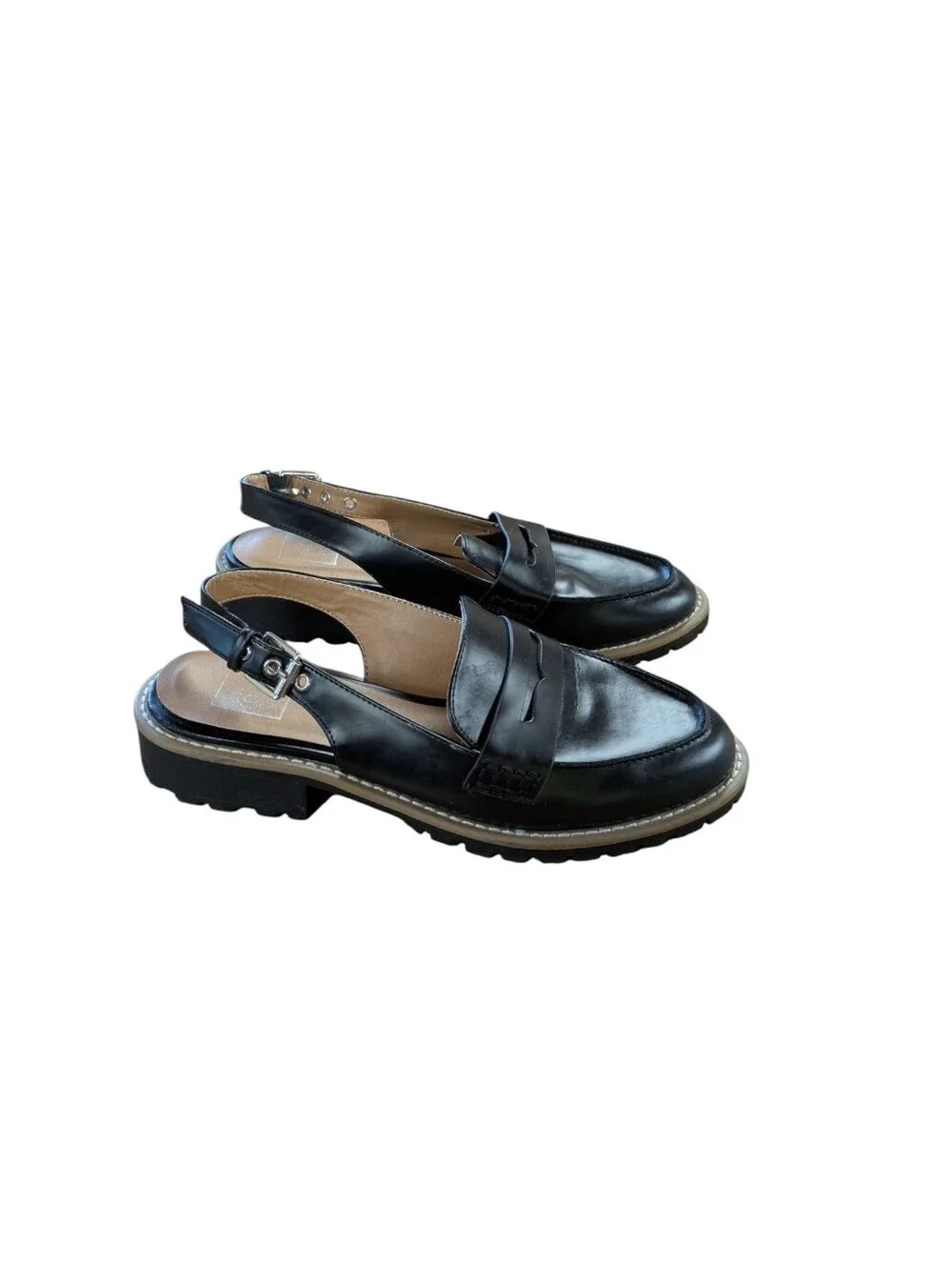 Dolce Vita Black Slingback Lug Sole Loafers Size 8.5